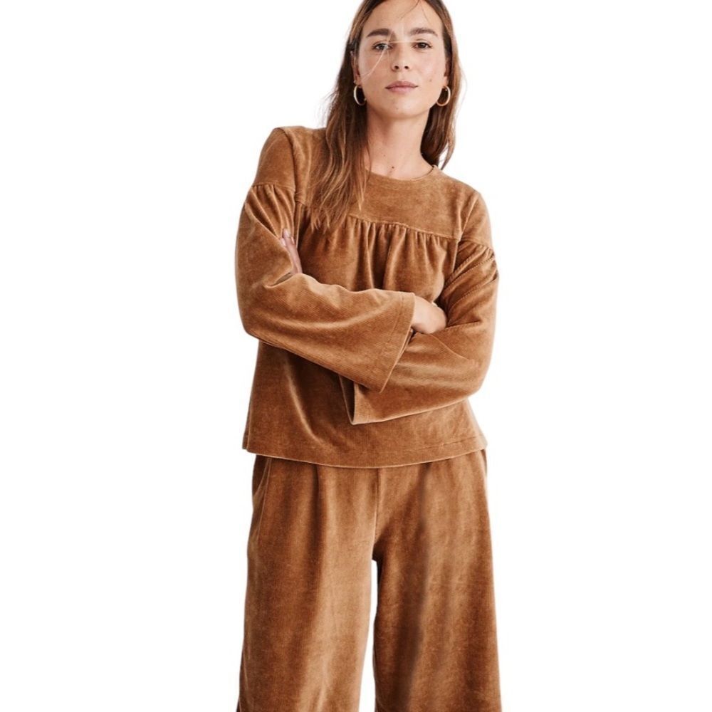 Madewell Texture & Thread Corduroy Swing Top Camel Brown Ladies Size Small